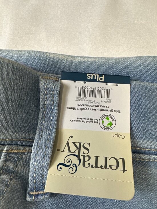 terra sky 4x plus size capri light wasj jeans  wide elastic waist  new - Picture 3 of 5